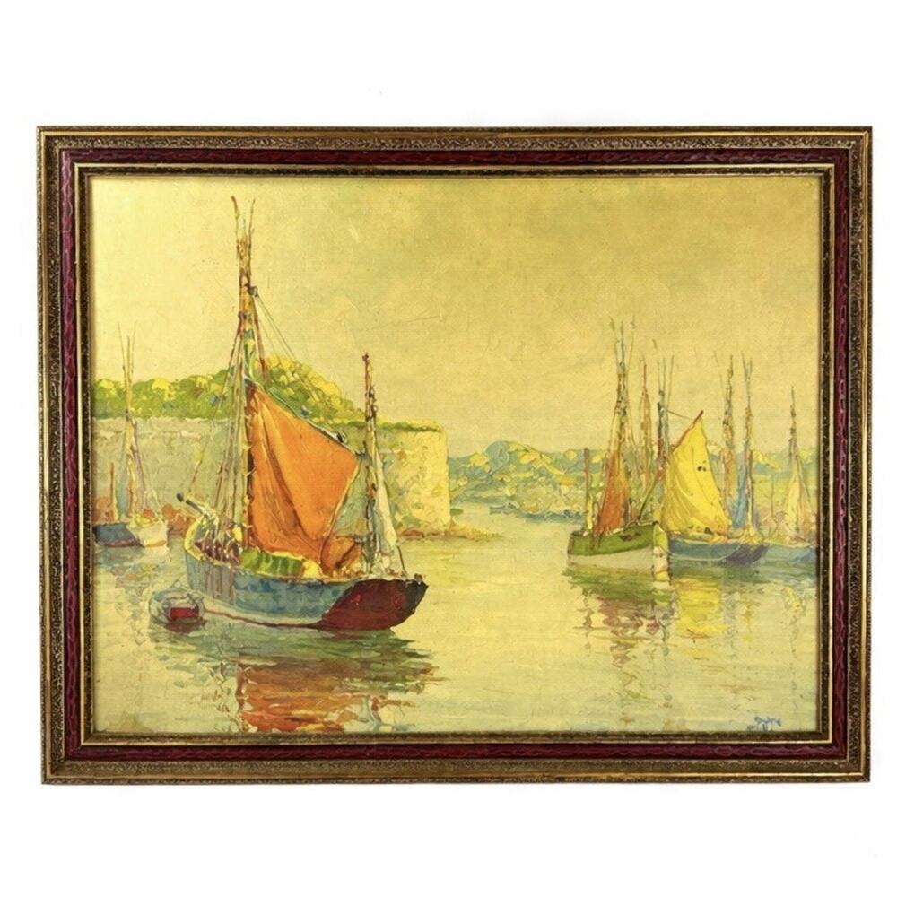 Harbor Sailboat Print On Board Framed Nautical Coastal Wall Art 17.5x13.5